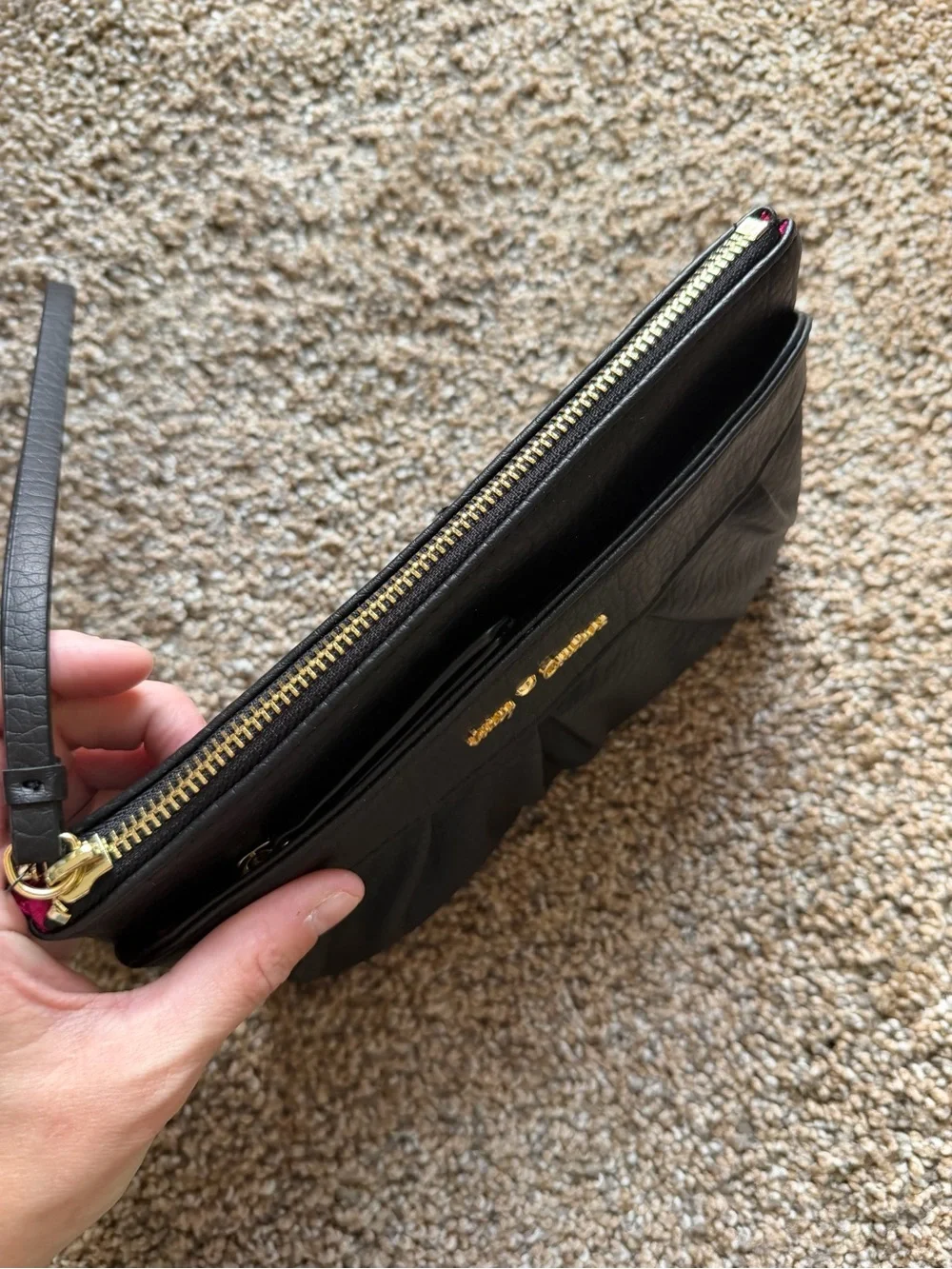 JUICY COUTURE Pleated Wristlet Clutch Purse in Black